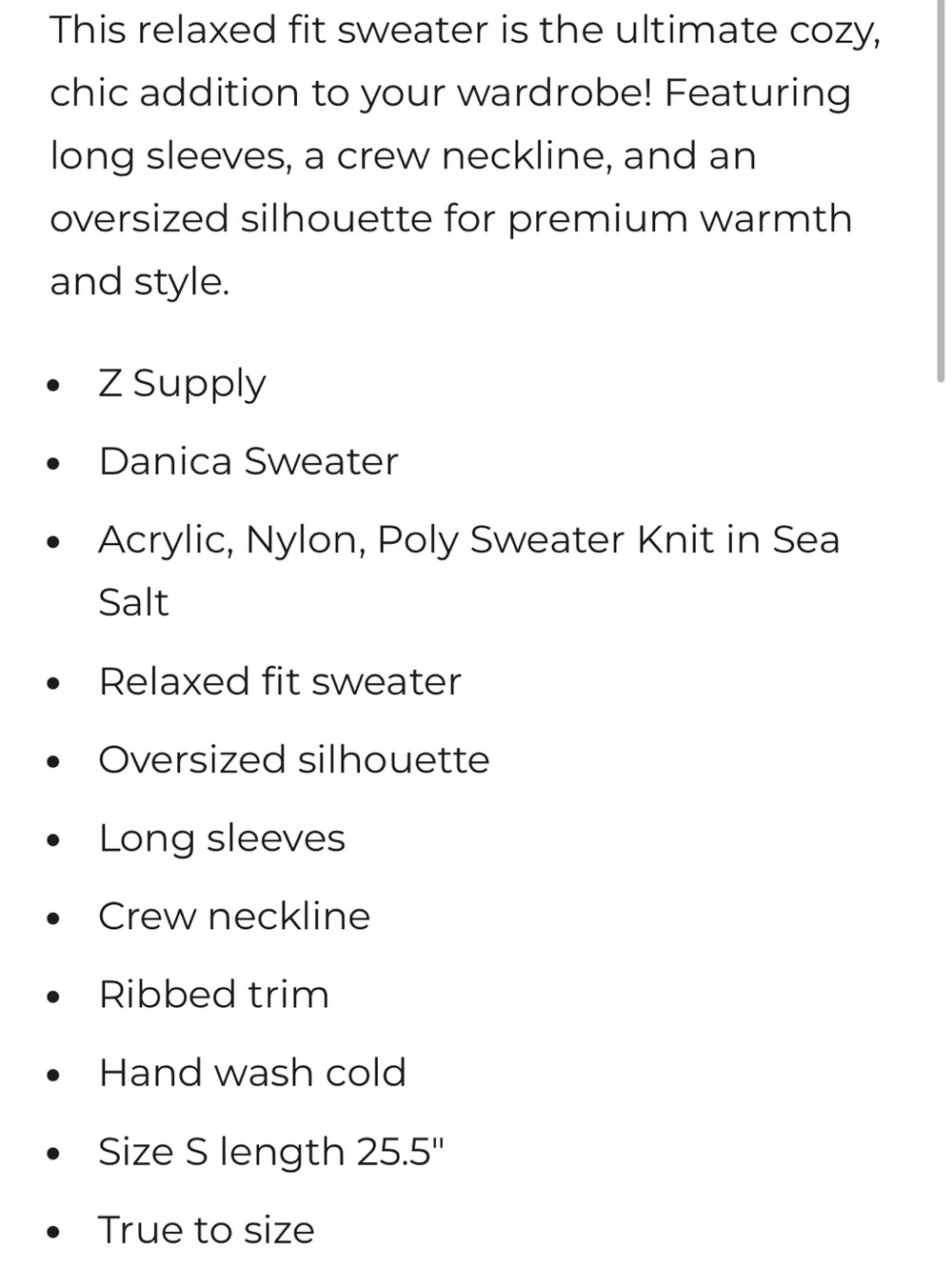 Z Supply Danica Sweater in Sea Salt Size Medium NWT Preppy Capsule Wardrobe $89 - Picture 4 of 9